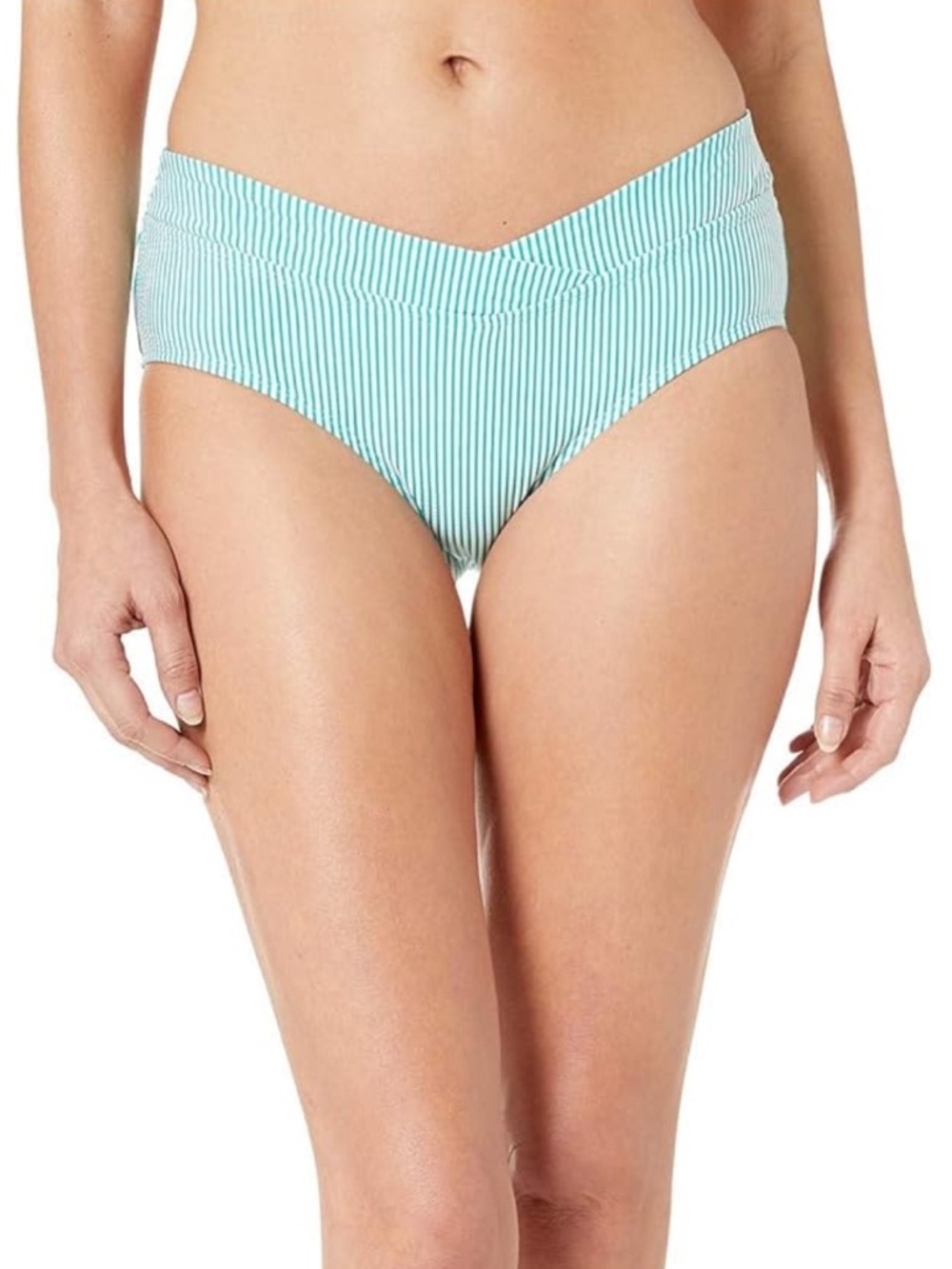NWT Lauren Ralph Lauren Seersucker Stripe Mid-Rise Bikini Bottom Aquamarine 12